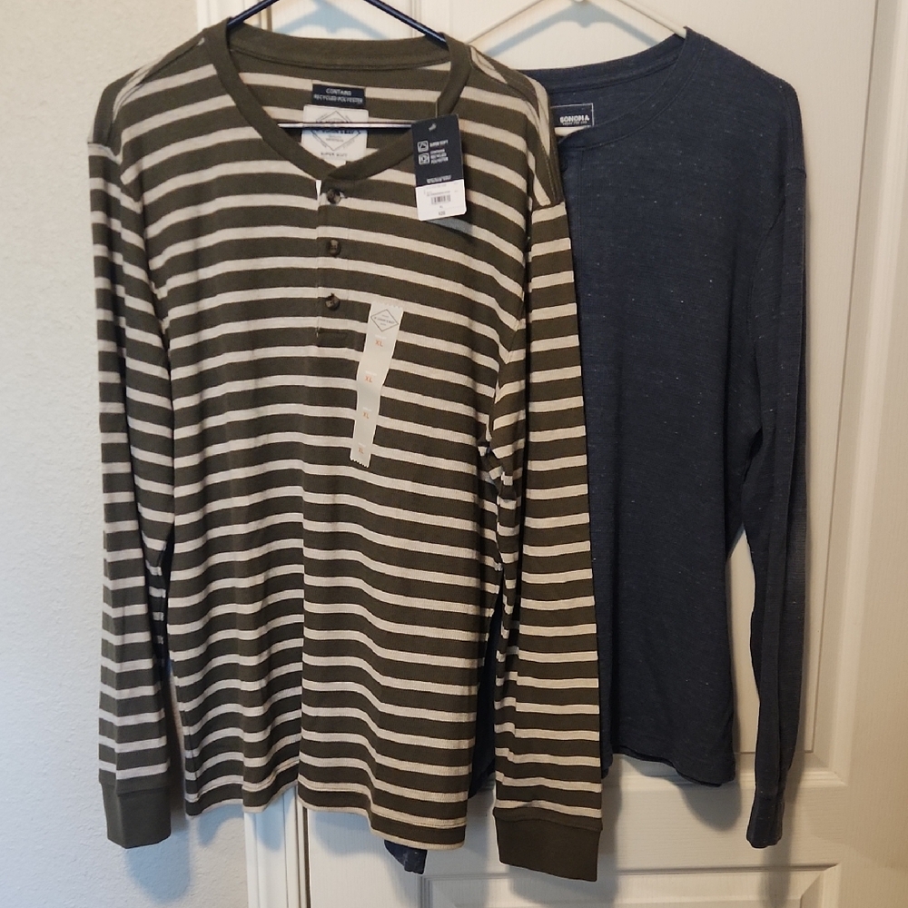 New St Johns Bay  Olive and White Striped Henley And PreBlue sonoma Henley Shirt